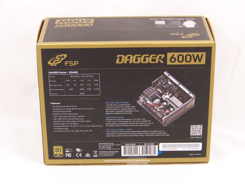 FSP Dagger 600w PSU Box Back Side