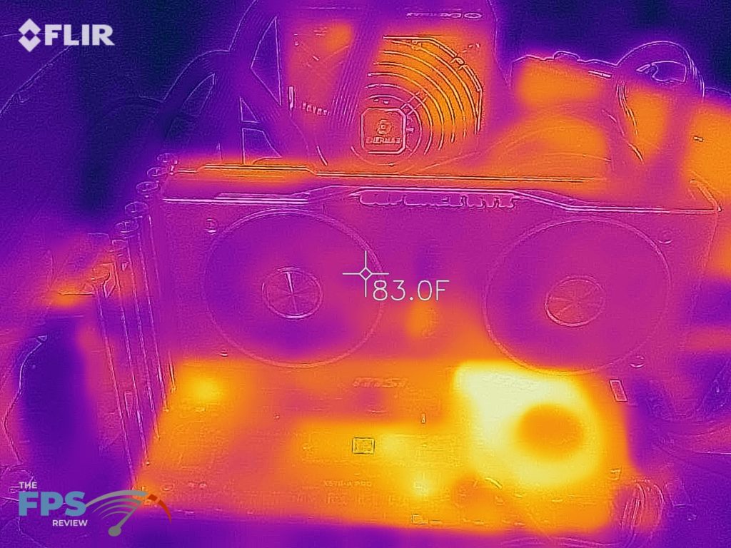 Thermal image of a GeForce RTX 2080 TI Founders Edition at idle.