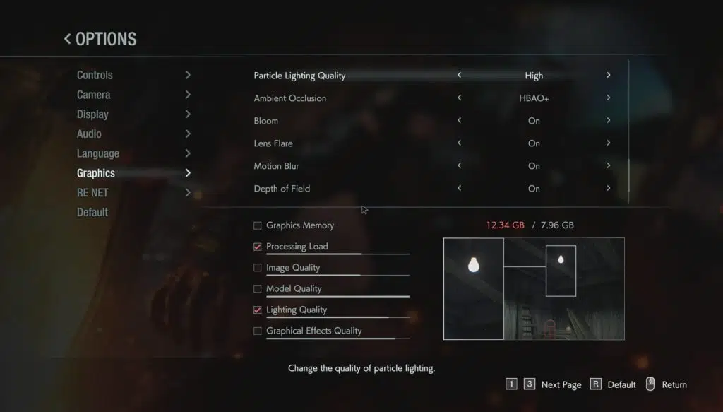 Resident Evil 3 Graphics Menu