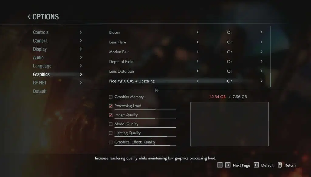 Resident Evil 3 Graphics Menu
