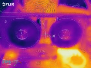 Thermal Image of the front of a GeForce RTX 2060 SUPER FE at idle