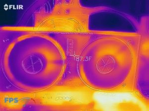 Thermal Image of the front of an overclocked GeForce RTX 2060 SUPER FE under load