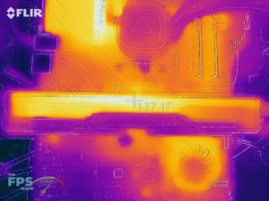 Thermal Image of the top of an overclocked GeForce RTX 2060 SUPER FE under load