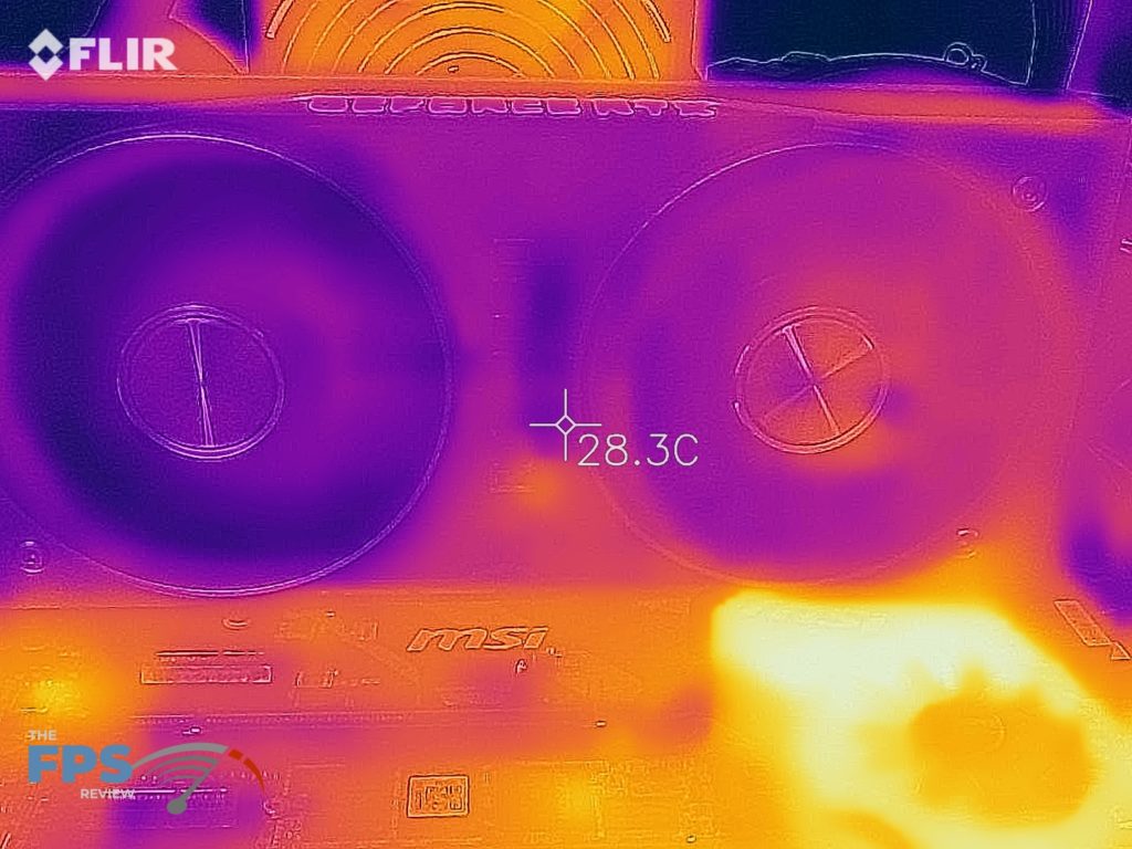 Thermal image of the front of a GeForce RTX 2060 FE at idle