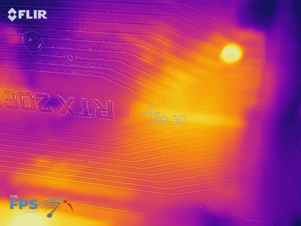 Thermal image of the back of a GeForce RTX 2060 FE at idle