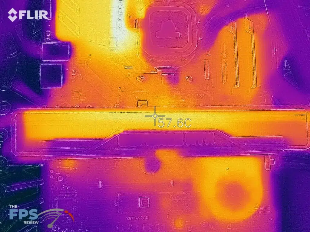 Thermal image of the top of an overclocked GeForce RTX 2060 FE under load