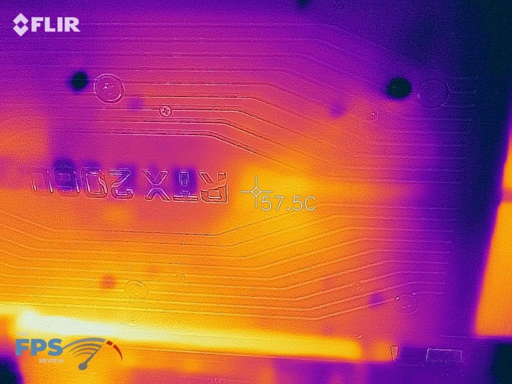 Thermal image of the back of a GeForce RTX 2060 FE under load