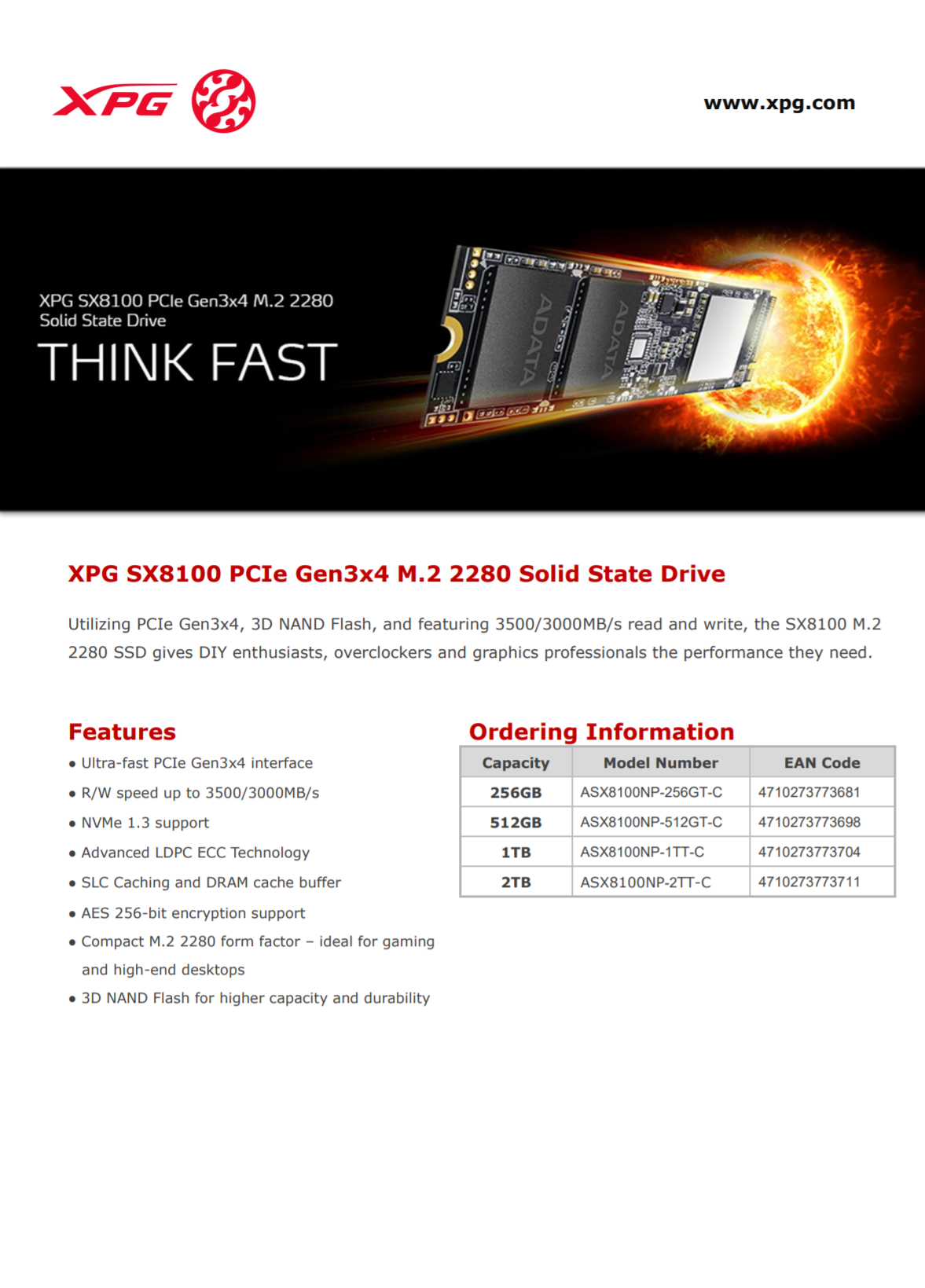 XPG SX8100 2TB SSD