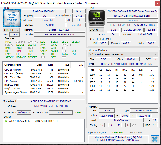 Intel Core i5-10600K HWiNFO 5GHz Overclock
