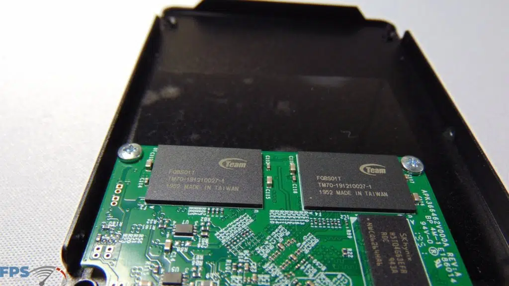 TeamGroup T-Force Vulcan 500GB SSD opened showing flash memory