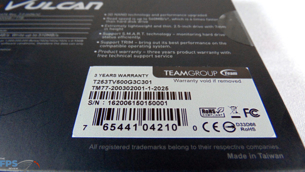 TeamGroup T-Force Vulcan 500GB SSD product label