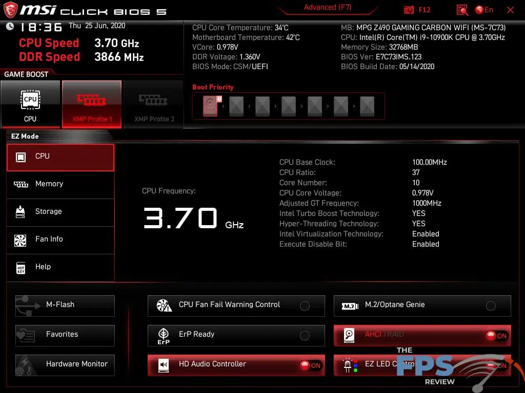 MSI MPG Z490 Gaming Carbon WiFi Motherboard Bios