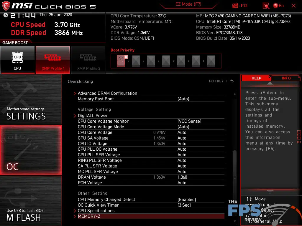 MSI MPG Z490 Gaming Carbon WiFi Motherboard Bios