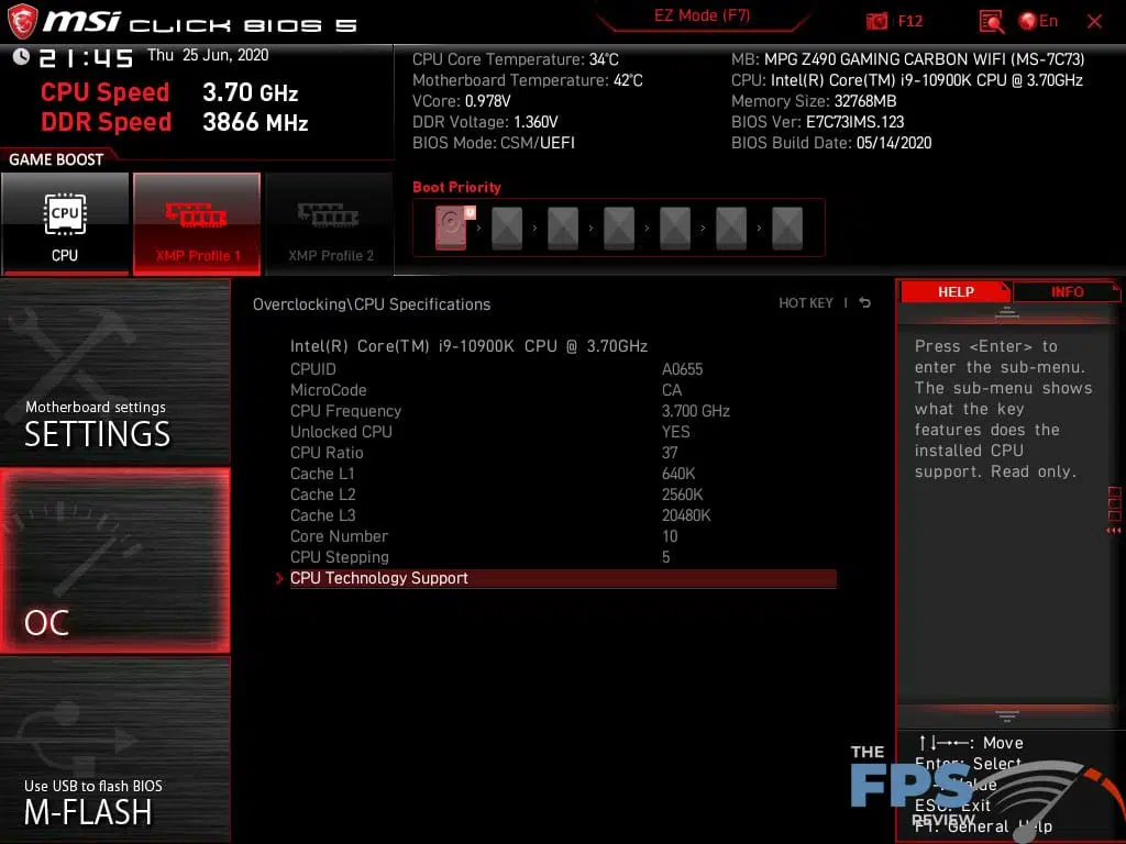 MSI MPG Z490 Gaming Carbon WiFi Motherboard Bios