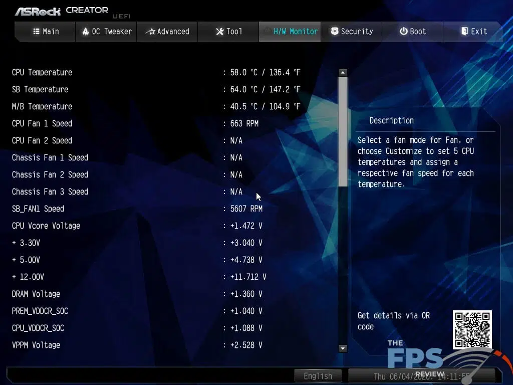 ASRock X570 Creator Motherboard BIOS H/W Monitor