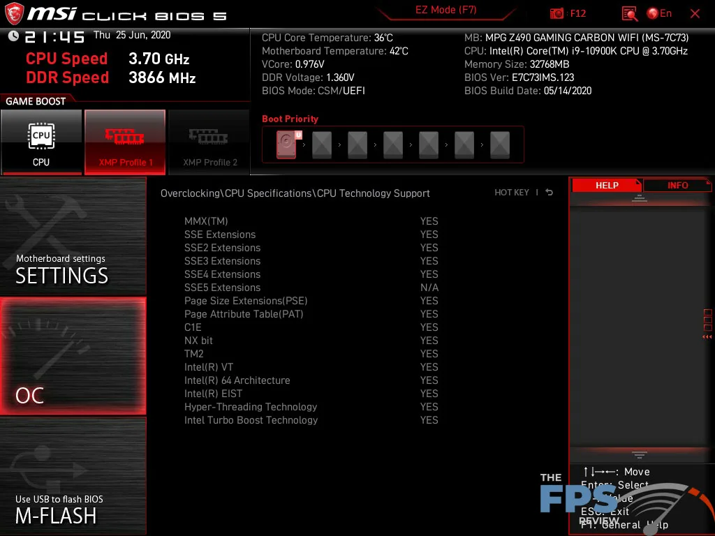 MSI MPG Z490 Gaming Carbon WiFi Motherboard Bios