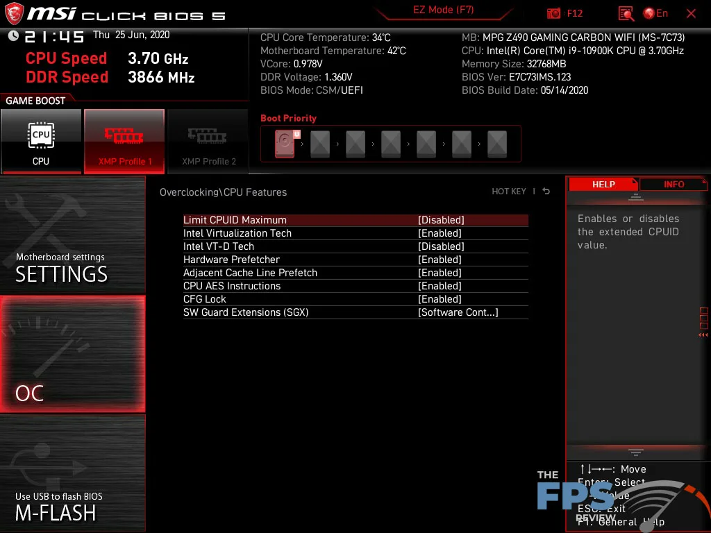 MSI MPG Z490 Gaming Carbon WiFi Motherboard Bios
