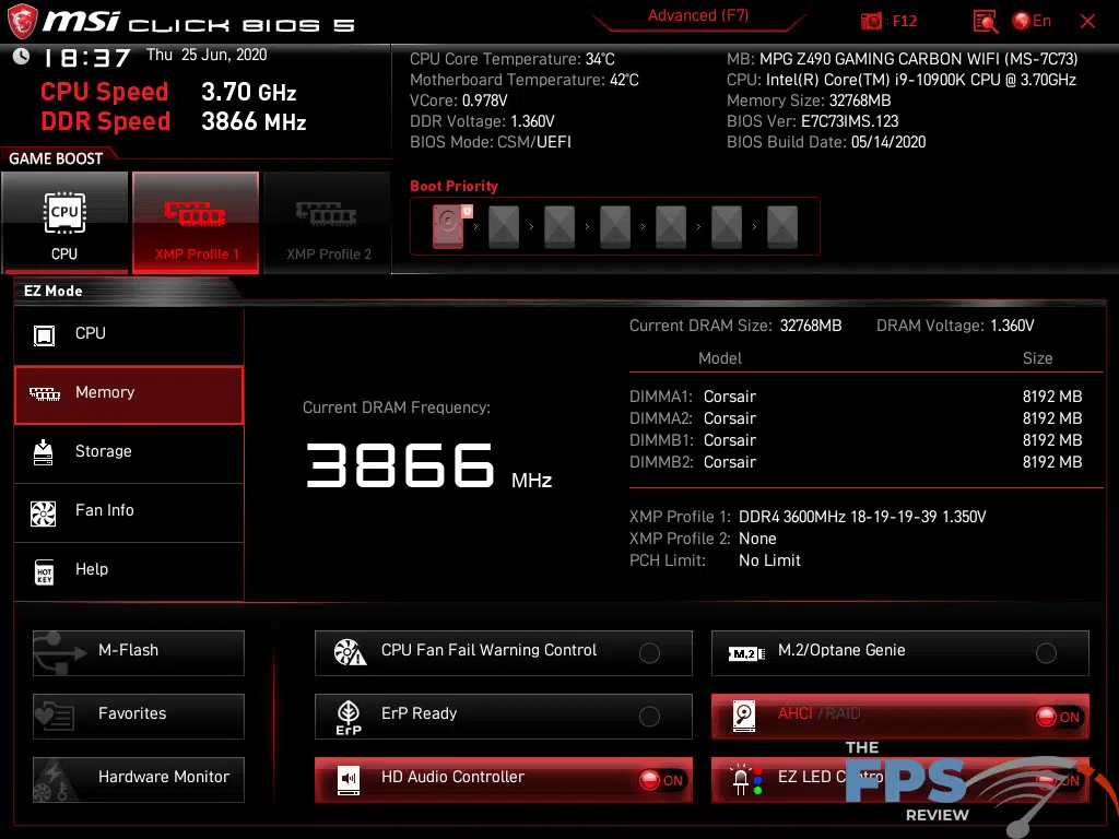 MSI MPG Z490 Gaming Carbon WiFi Motherboard Bios