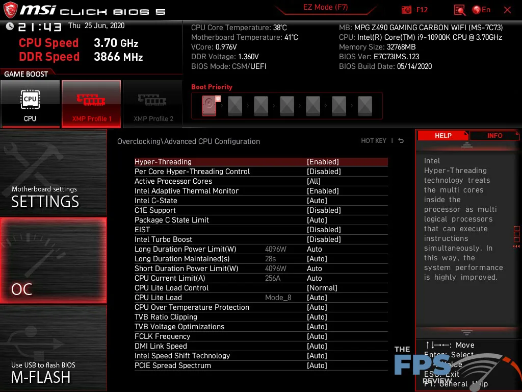 MSI MPG Z490 Gaming Carbon WiFi Motherboard Bios