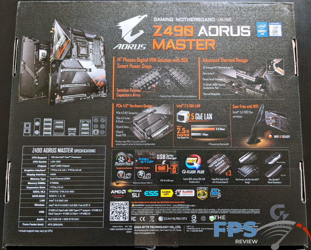 GIGABYTE Z490 Aorus Master Motherboard Box Back