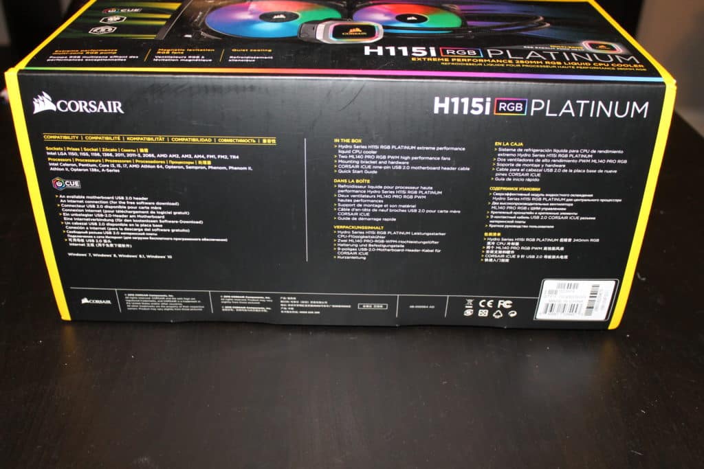 Side of Corsair H115i Platinum Box