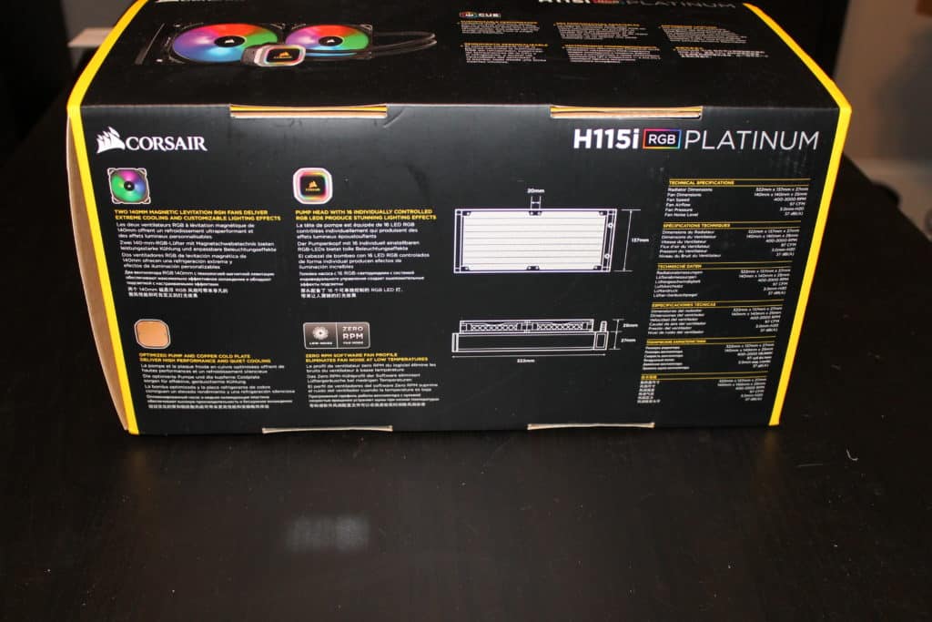 Back of Corsair H115i Platinum Box