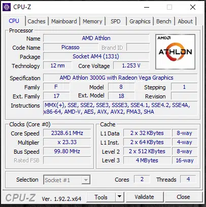 AMD Athlon 3000G Review with Overclocking CPU-Z Default