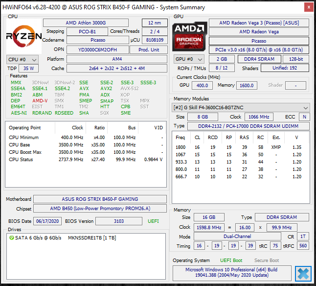 AMD Athlon 3000G Review with Overclocking HWiNFO64 System Summary Default