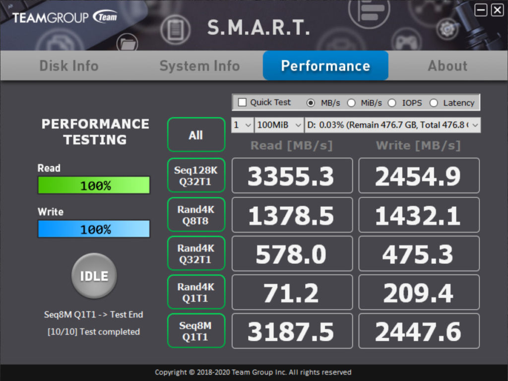TEAMGROUP SSD S.M.A.R.T. TOOL Performance Testing