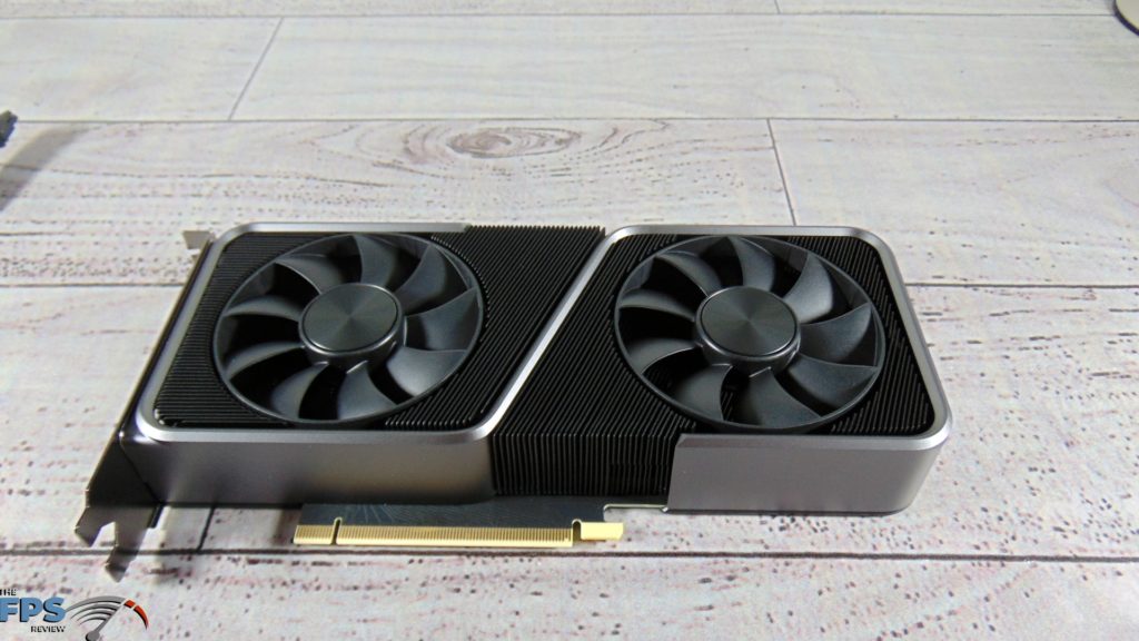 NVIDIA GeForce RTX 3070 Founders Edition video card top down front side on white background table