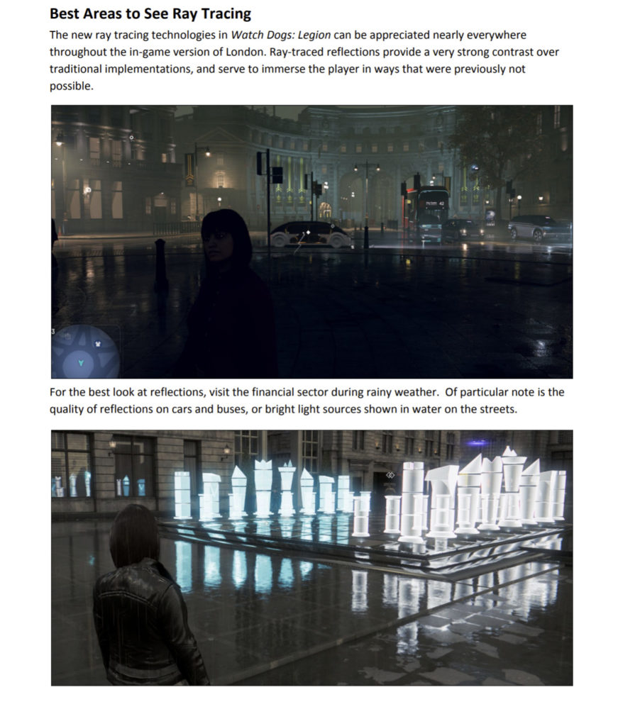 Watch Dogs Legion NVIDIA Ray Tracing Information from the reviewers guide