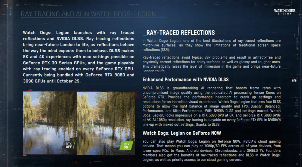 Watch Dogs Legion Ray Tracing and AI information and presentation slide