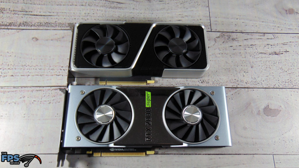 NVIDIA GeForce RTX 3060 Ti Founders Edition compared in size to GeForce RTX 2080 SUPER Founders Edition