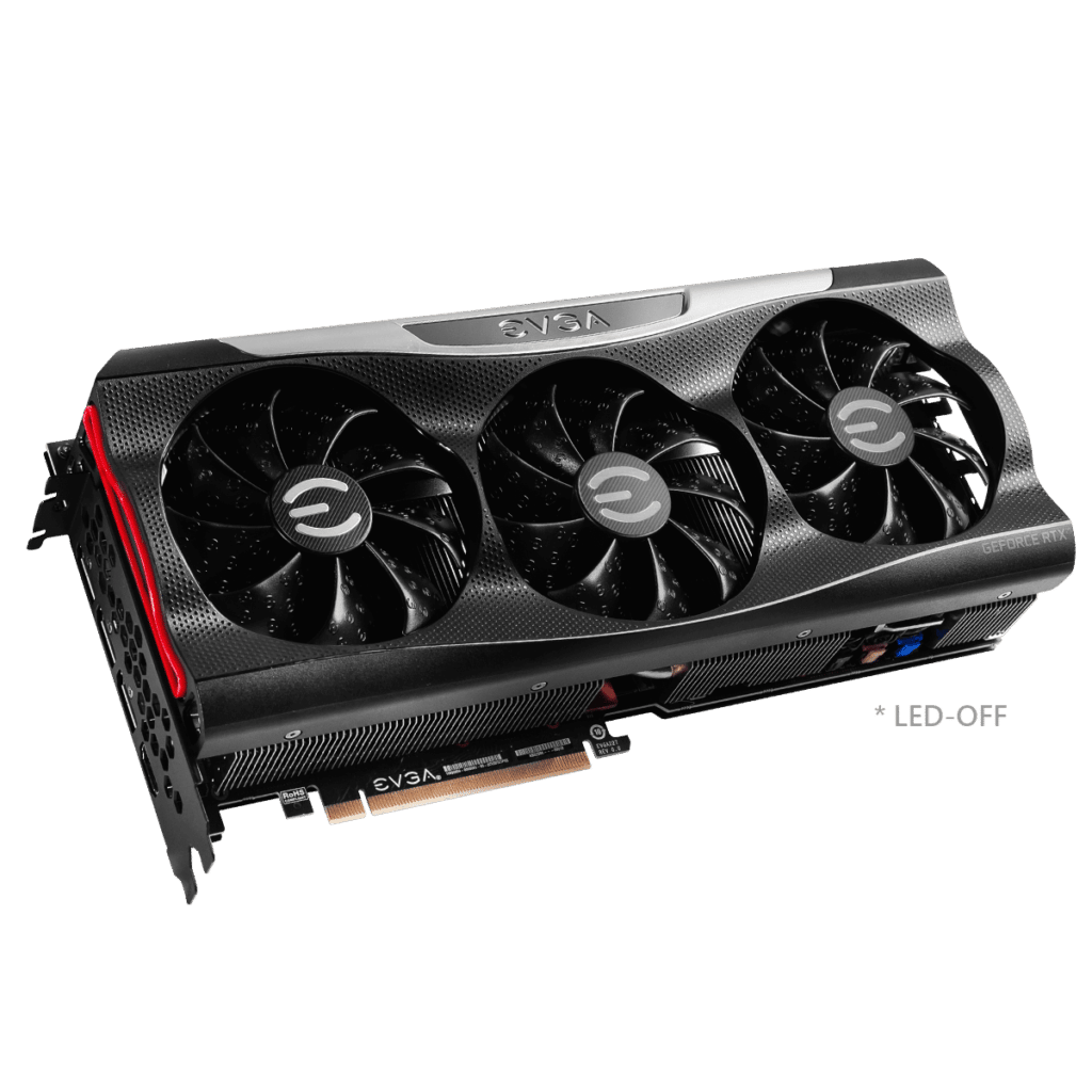 EVGA GeForce RTX 3080 FTW3 ULTRA GAMING front angled LED off