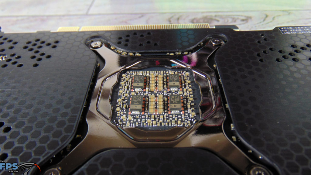 EVGA GeForce RTX 3080 FTW3 ULTRA GAMING closeup of back of GPU sp cap mlcc