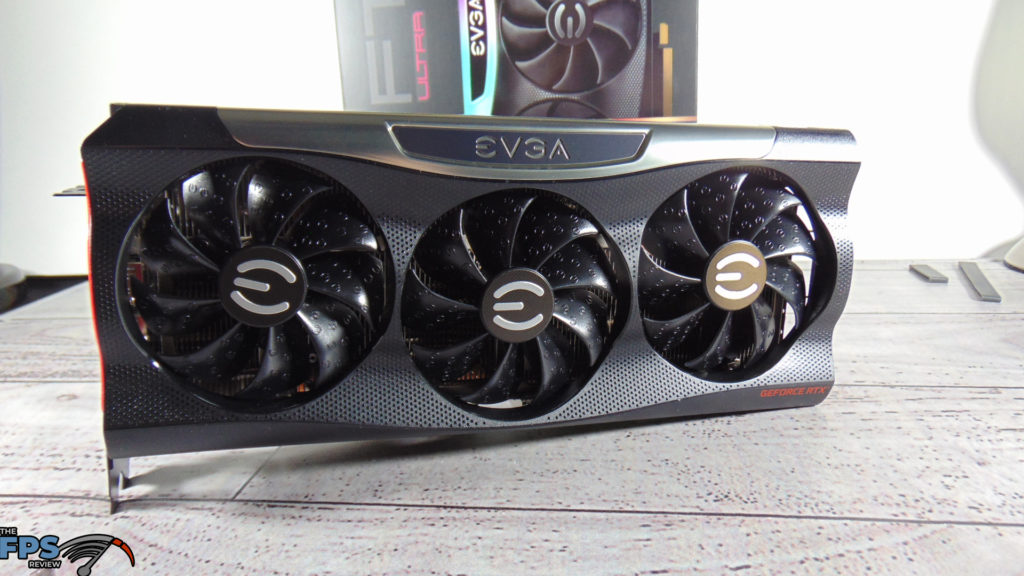 EVGA GeForce RTX 3080 FTW3 ULTRA GAMING card upright on table