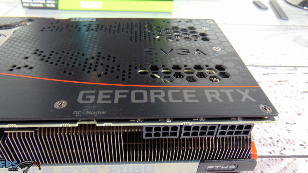 EVGA GeForce RTX 3080 FTW3 ULTRA GAMING closeup of back and pci express power connectors