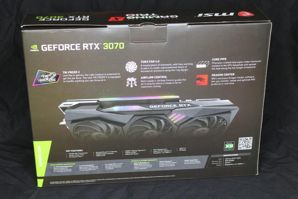 MSI GeForce RTX 3070 GAMING X TRIO Box Back View