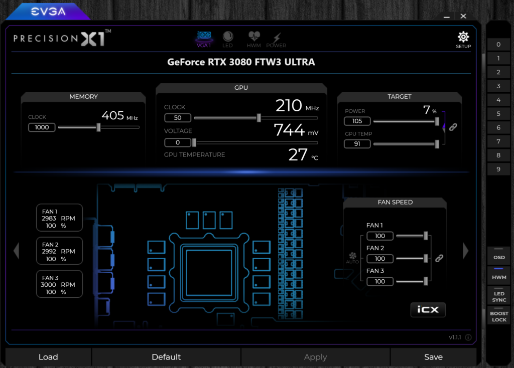 EVGA GeForce RTX 3080 FTW3 ULTRA GAMING EVGA Precision X1 Overclock