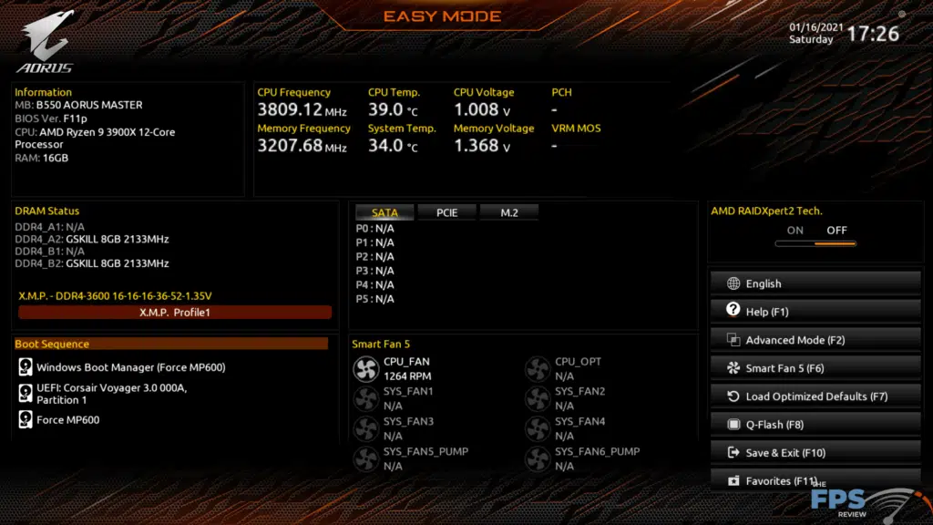 GIGABYTE B550 Aorus Master BIOS Screen