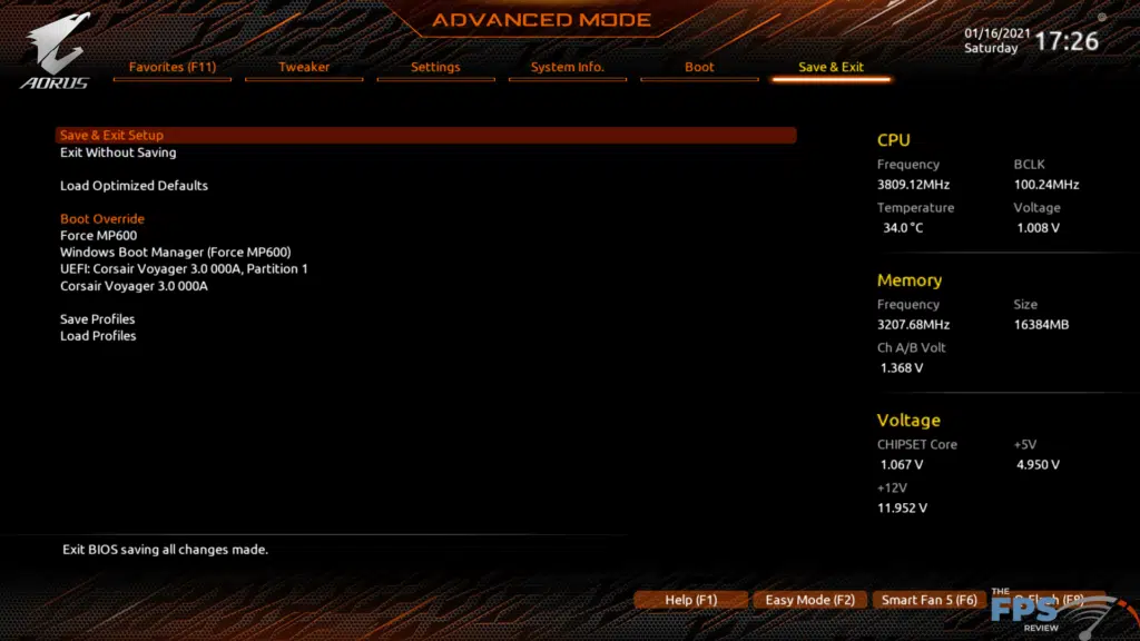 GIGABYTE B550 Aorus Master BIOS Screen