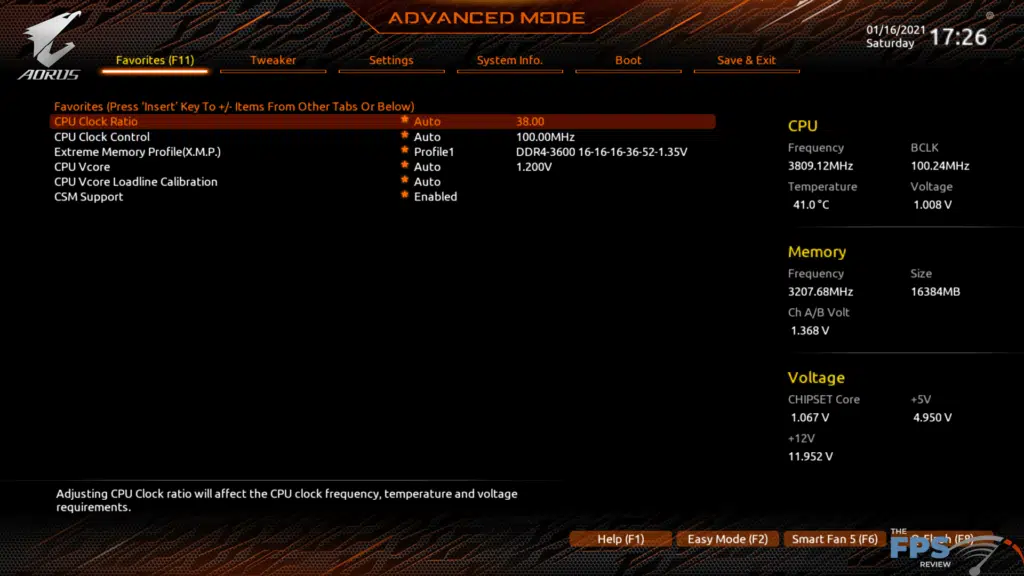GIGABYTE B550 Aorus Master BIOS Screen