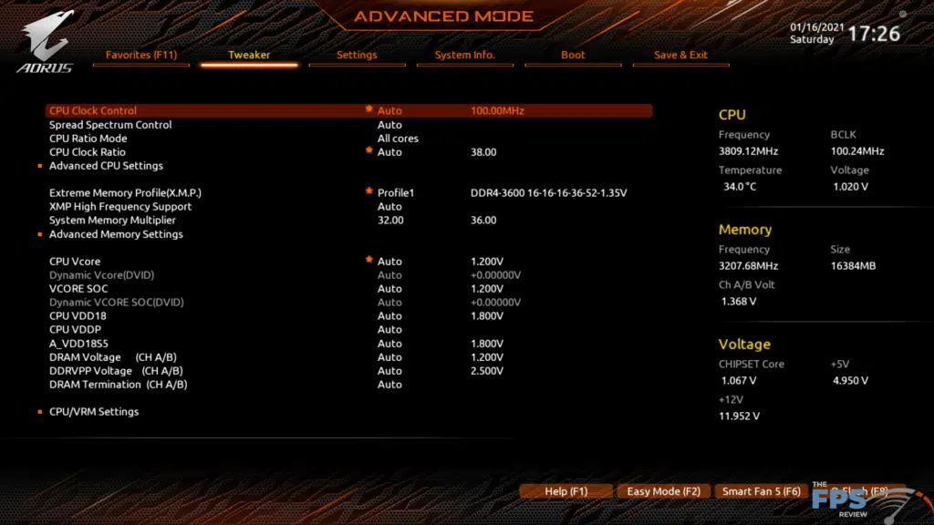 GIGABYTE B550 Aorus Master BIOS Screen