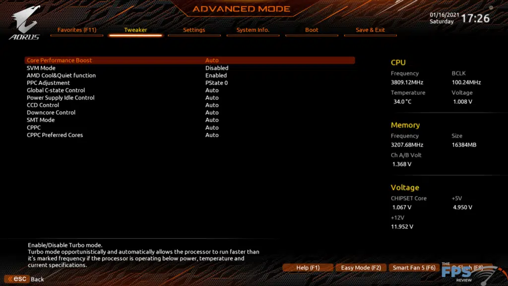 GIGABYTE B550 Aorus Master BIOS Screen