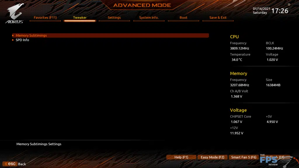 GIGABYTE B550 Aorus Master BIOS Screen