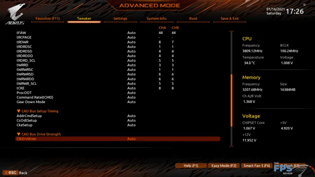 GIGABYTE B550 Aorus Master BIOS Screen