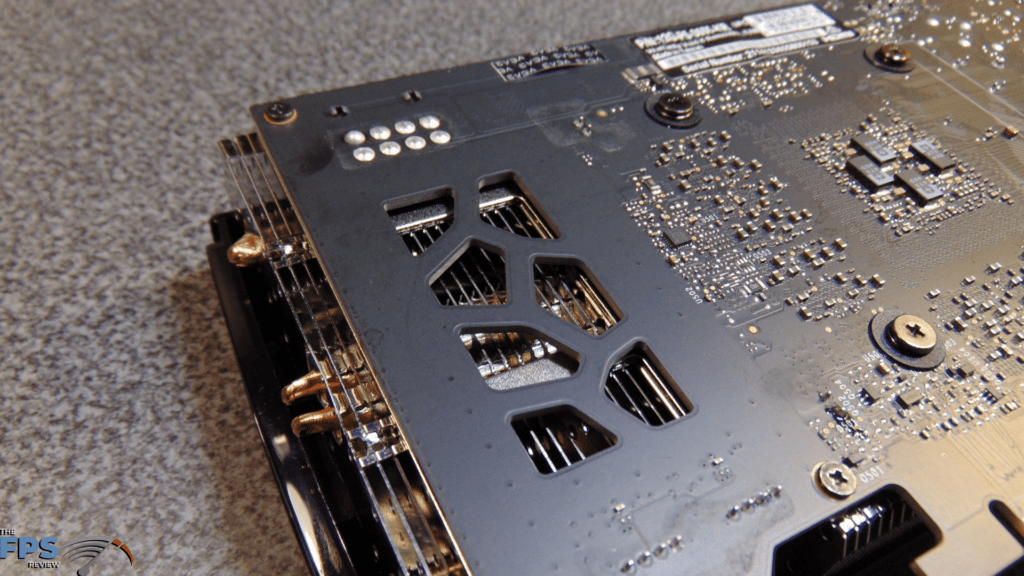 EVGA GeForce RTX 3060 XC BLACK GAMING Cut-out air exhaust vent on PCB up close