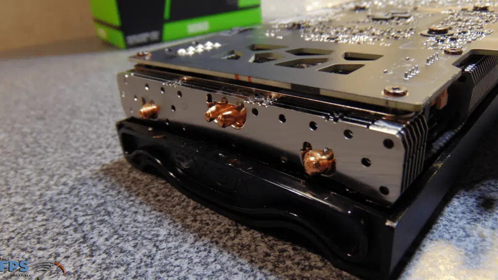 EVGA GeForce RTX 3060 XC BLACK GAMING Back end of video card with heatpipes