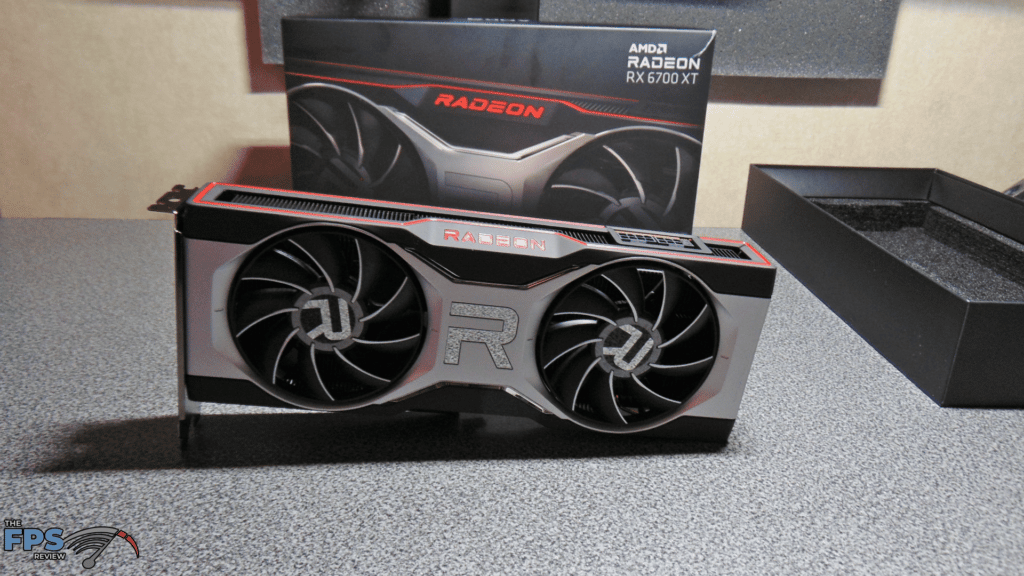 AMD Radeon RX 6700 XT Video Card on table standing up
