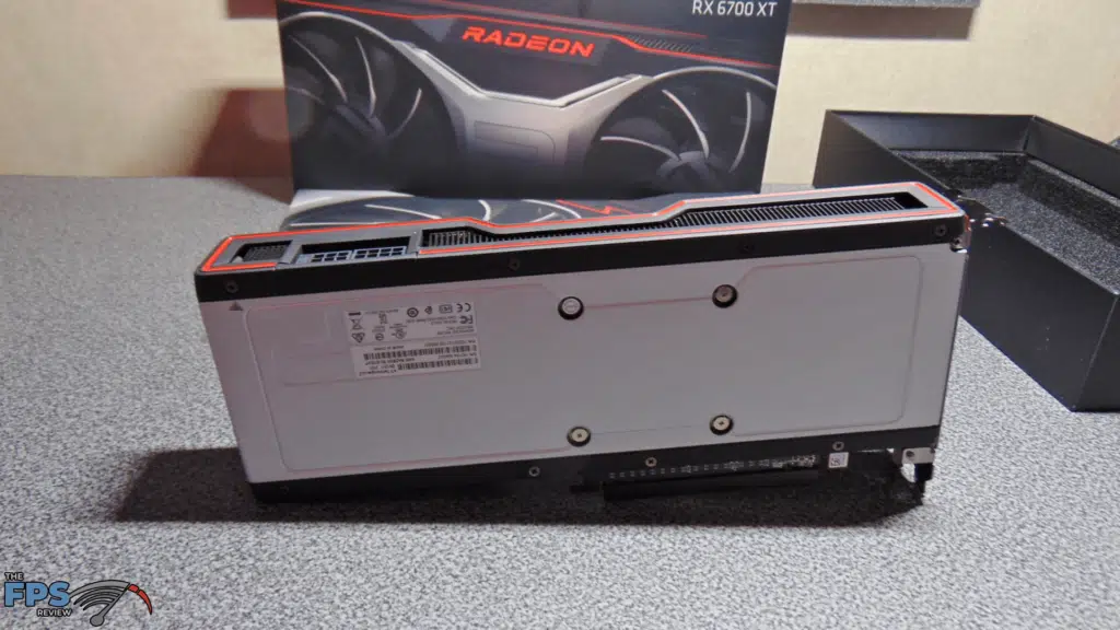 AMD Radeon RX 6700 XT Video Card on table standing up backside